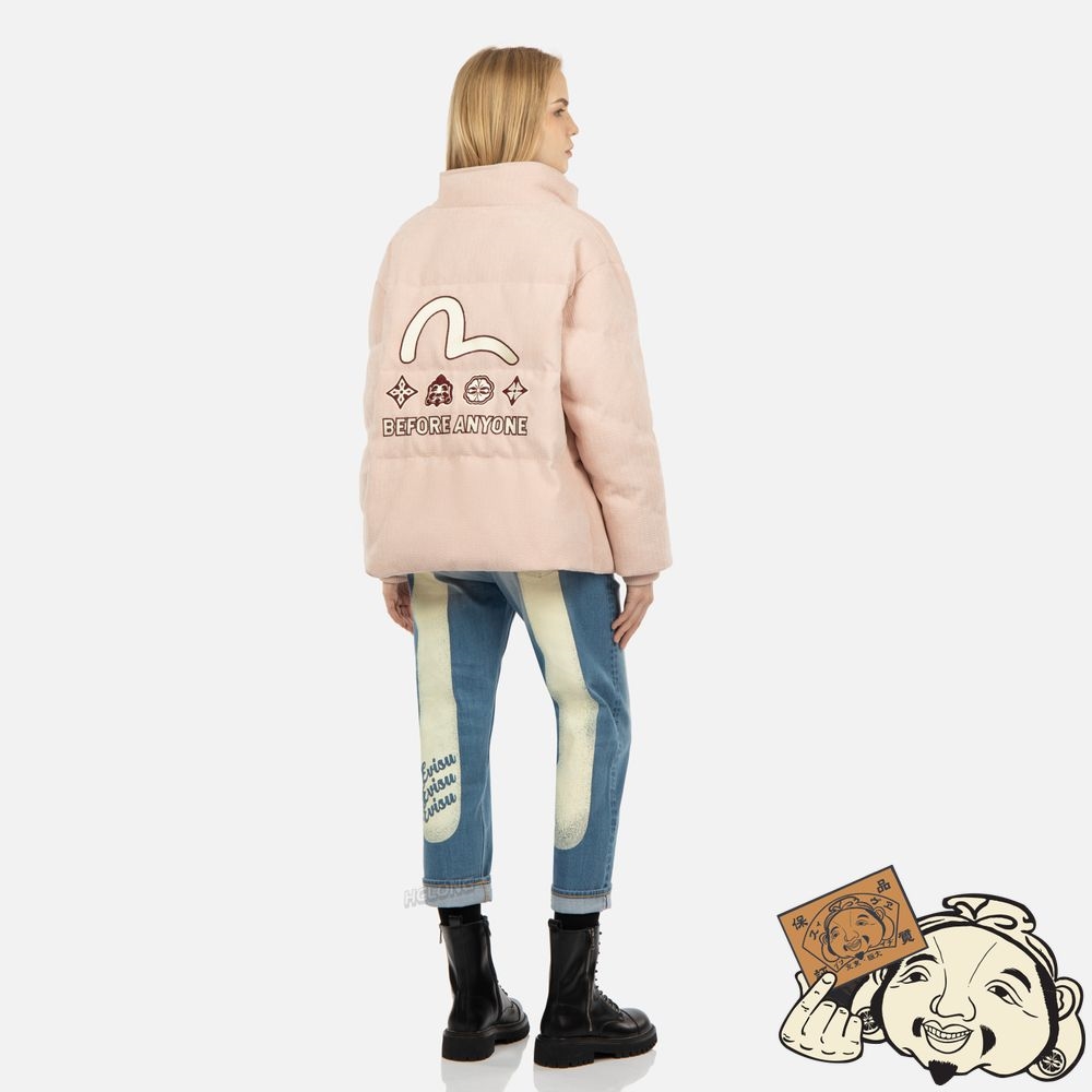 Women Evisu SEAGULL APPLIQUÉ CORDUROY DOWN JACKET Rose | 432VFRGYI
