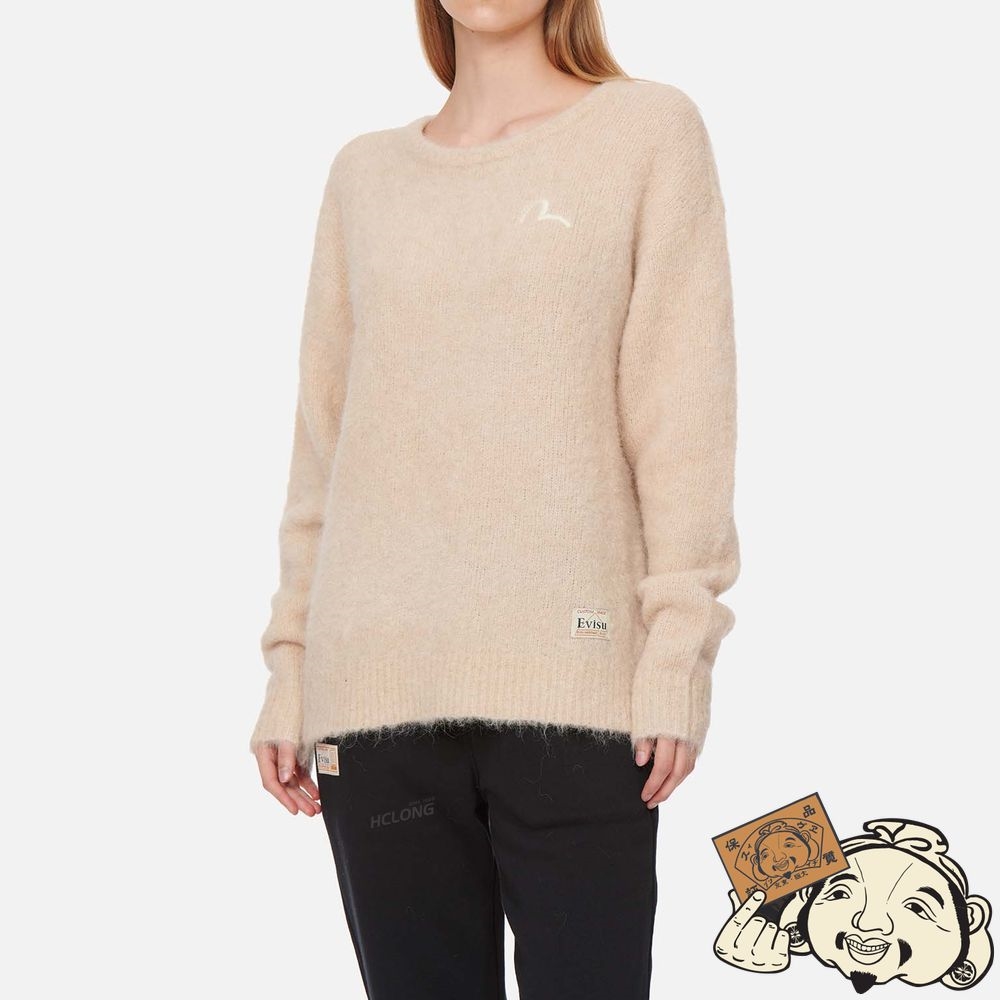 Women Evisu SEAGULL BADGE ALPACA SWEATER Beige | 805BWXYNG
