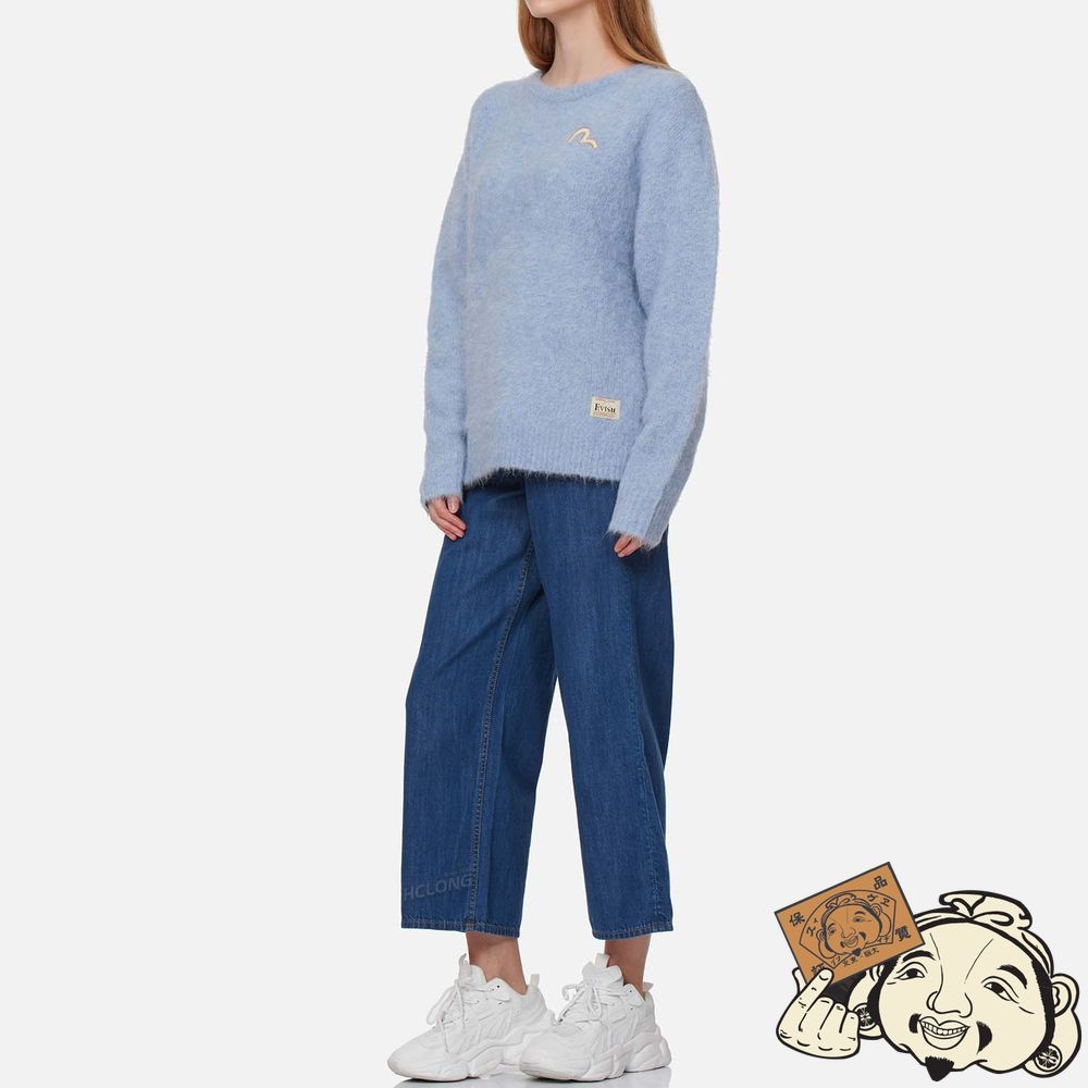 Women Evisu SEAGULL BADGE ALPACA SWEATER Bleu | 968TZAXRW
