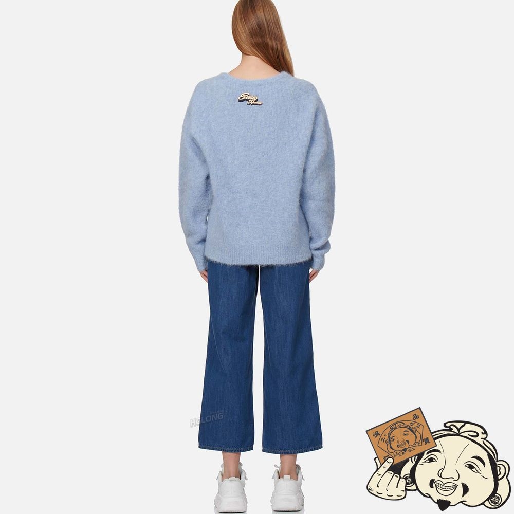 Women Evisu SEAGULL BADGE ALPACA SWEATER Bleu | 968TZAXRW