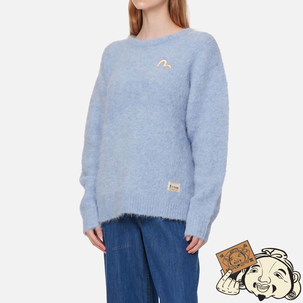 Women Evisu SEAGULL BADGE ALPACA SWEATER Bleu | 968TZAXRW