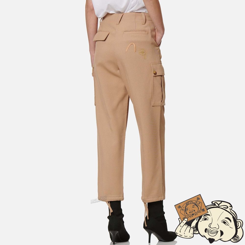 Women Evisu SEAGULL EMBROIDERED CARGO TWILL PANTS Kaki | 312XVYHUT