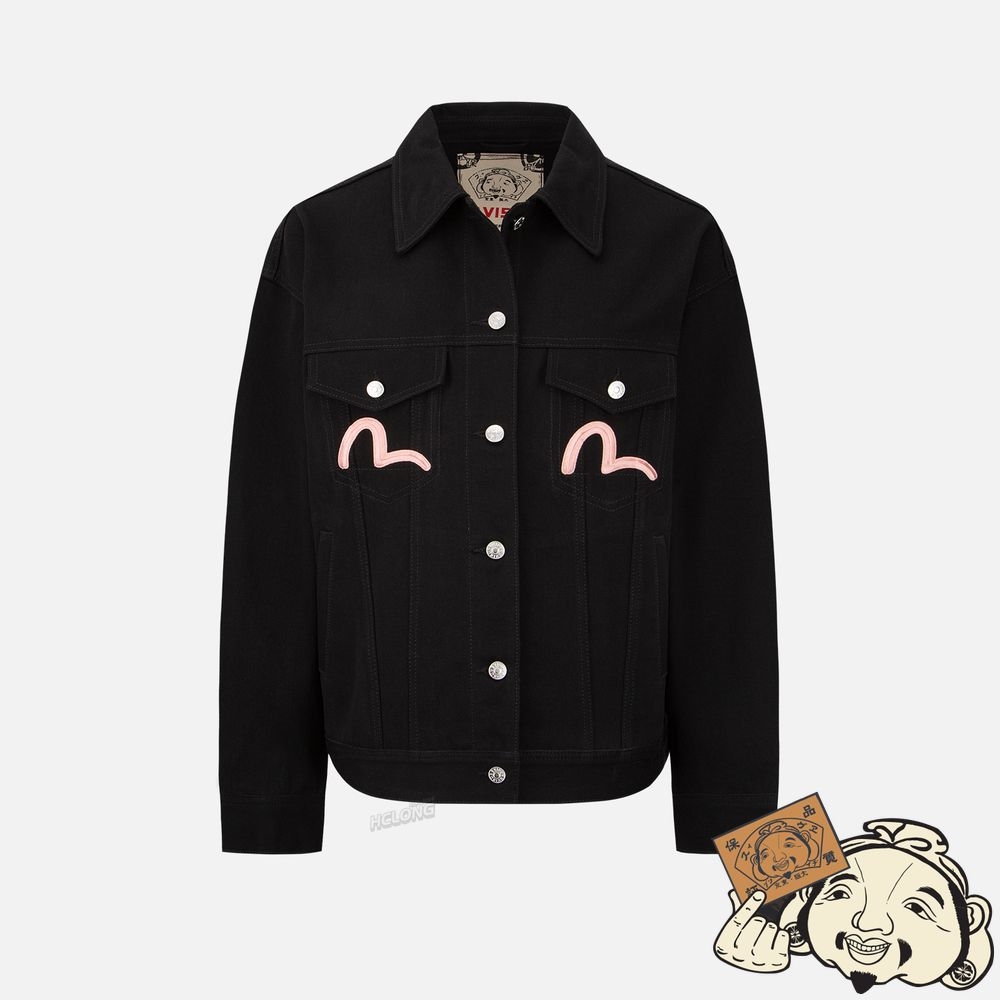Women Evisu SEAGULL EMBROIDERY DENIM JACKET Noir | 206AJYKUR