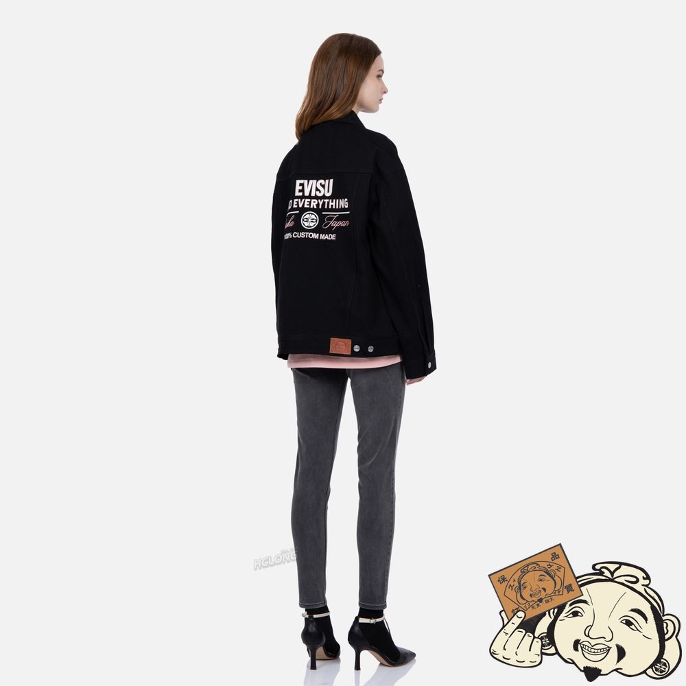 Women Evisu SEAGULL EMBROIDERY DENIM JACKET Noir | 206AJYKUR