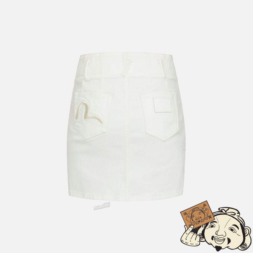 Women Evisu SEAGULL EMBROIDERY FUCHSIA DENIM SKIRT Blanche | 798SLCGNY