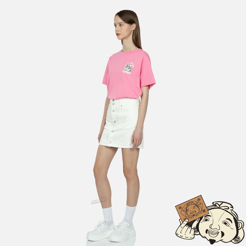 Women Evisu SEAGULL EMBROIDERY FUCHSIA DENIM SKIRT Blanche | 798SLCGNY