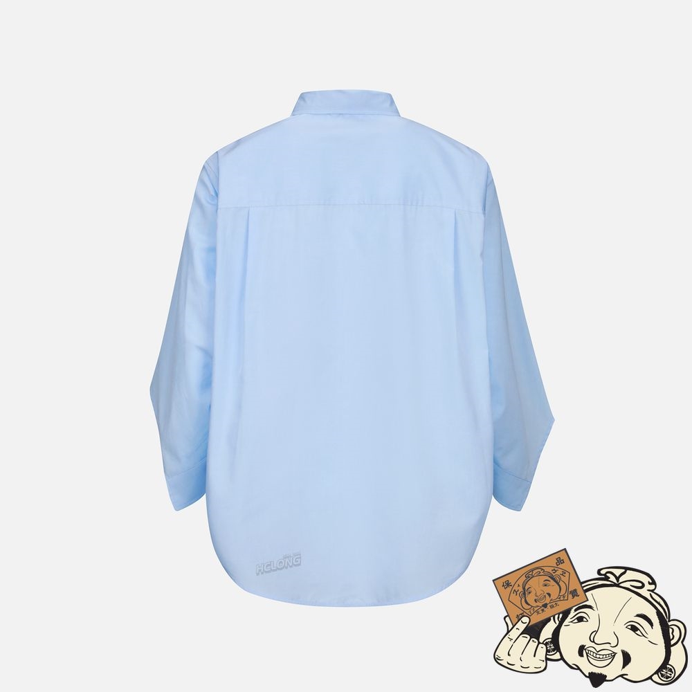 Women Evisu SEAGULL EMBROIDERY NOTCHED-SLEEVES SHIRT Bleu | 026HESWQF
