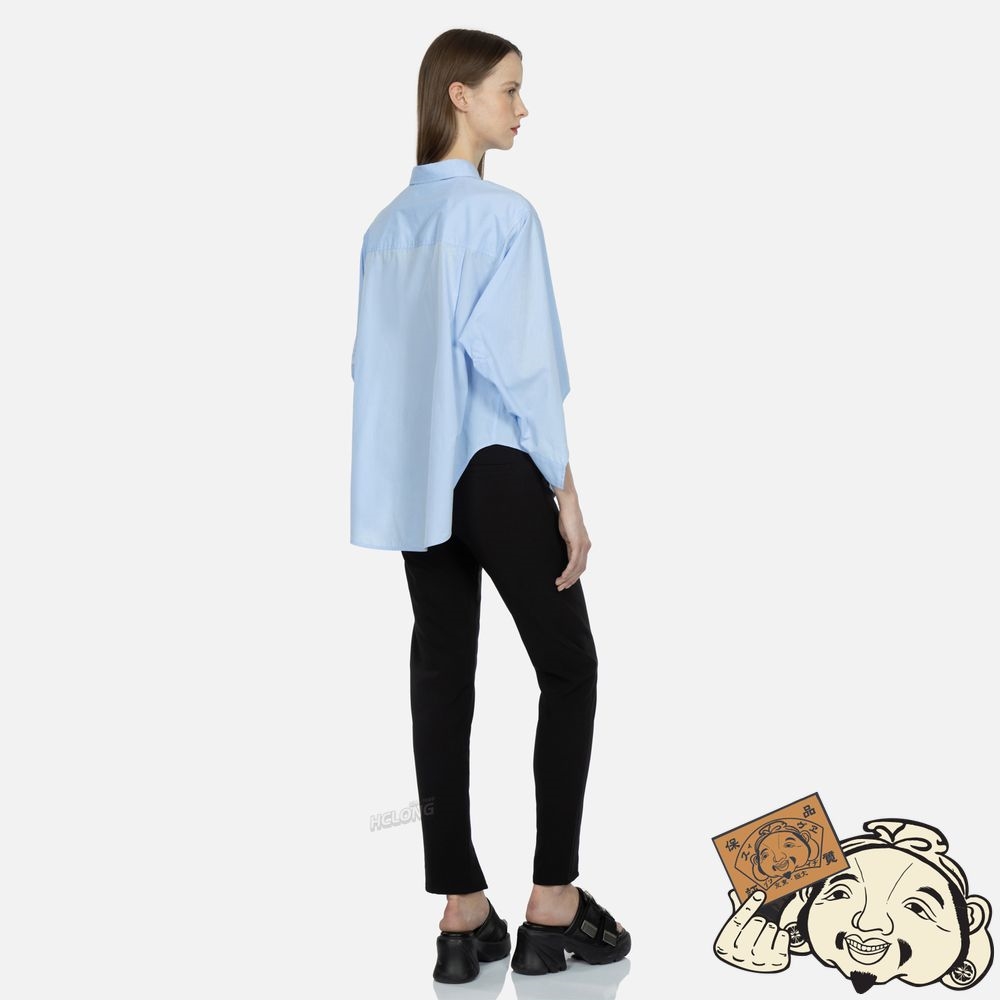 Women Evisu SEAGULL EMBROIDERY NOTCHED-SLEEVES SHIRT Bleu | 026HESWQF