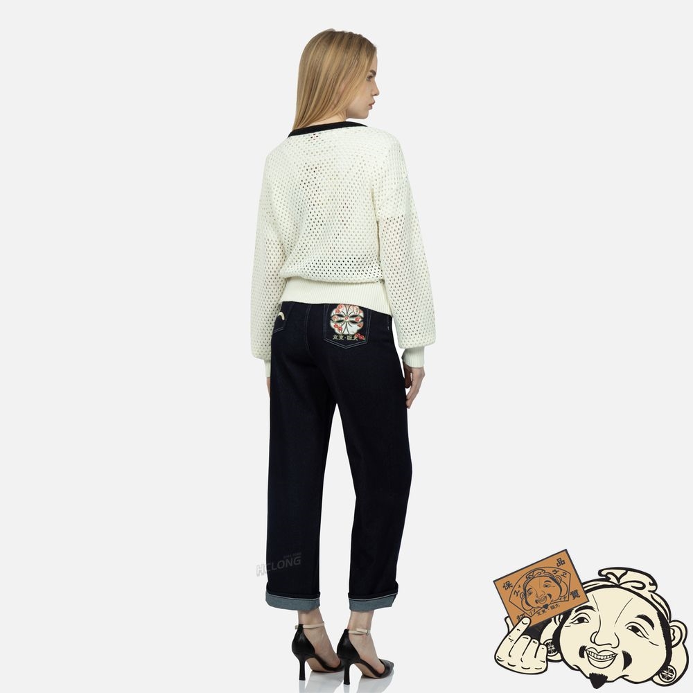 Women Evisu SEAGULL EMBROIDERY OPEN-KNITTED CARDIGAN Blanche | 395VSXYKD