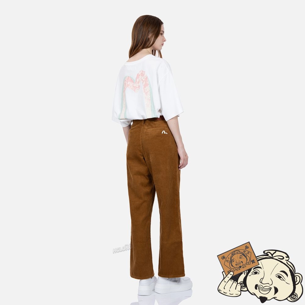 Women Evisu SEAGULL EMBROIDERY STRAIGHT-FIT CORDUROY TROUSERS Beige | 359WYACXF