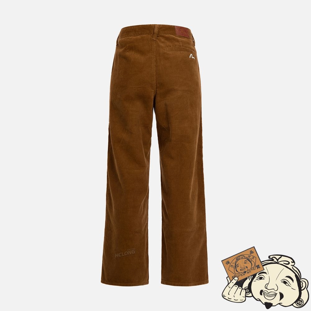 Women Evisu SEAGULL EMBROIDERY STRAIGHT-FIT CORDUROY TROUSERS Beige | 359WYACXF