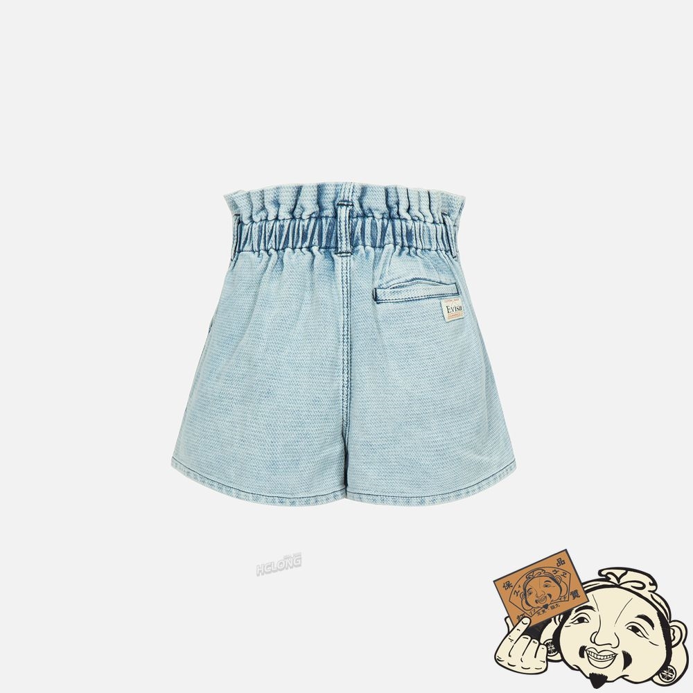 Women Evisu SEAGULL EMBROIDERY TEXTURED JACQUARD DENIM SHORTS Indigo | 039CZBXNG