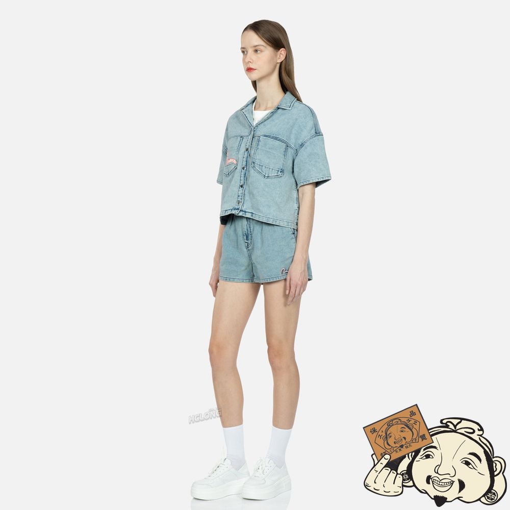 Women Evisu SEAGULL EMBROIDERY TEXTURED JACQUARD DENIM SHORTS Indigo | 039CZBXNG