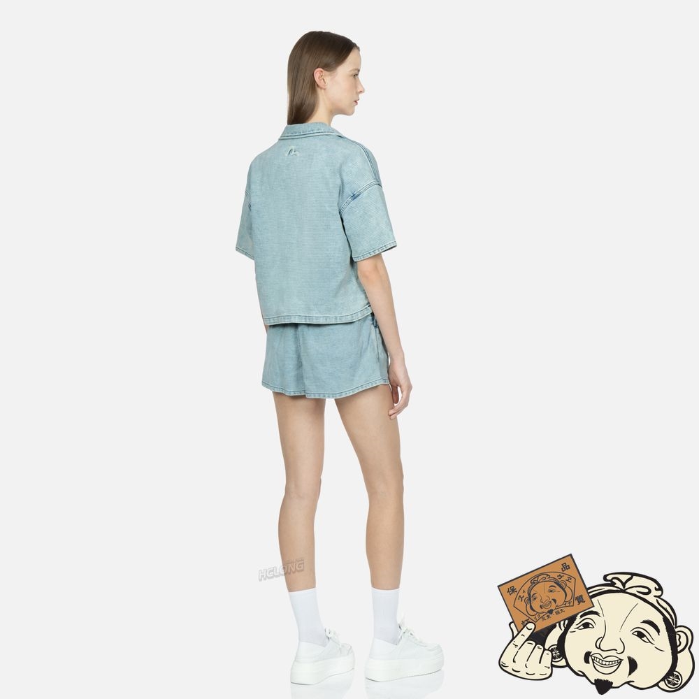 Women Evisu SEAGULL EMBROIDERY TEXTURED JACQUARD DENIM SHORTS Indigo | 039CZBXNG