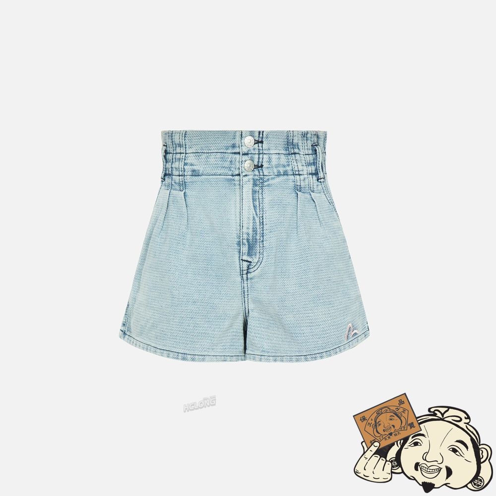 Women Evisu SEAGULL EMBROIDERY TEXTURED JACQUARD DENIM SHORTS Indigo | 039CZBXNG