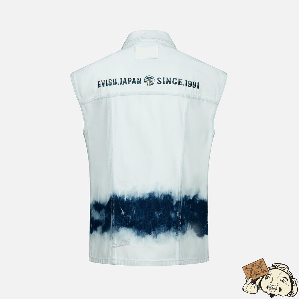 Women Evisu SEAGULL EMBROIDERY TIE-BLEACH DENIM VEST JACKET Indigo | 018EFWLSY