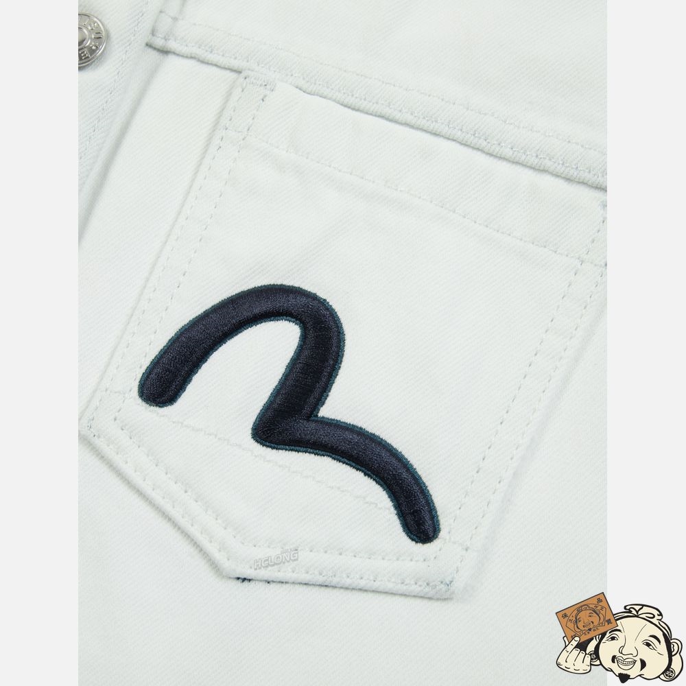 Women Evisu SEAGULL EMBROIDERY TIE-BLEACH DENIM VEST JACKET Indigo | 018EFWLSY