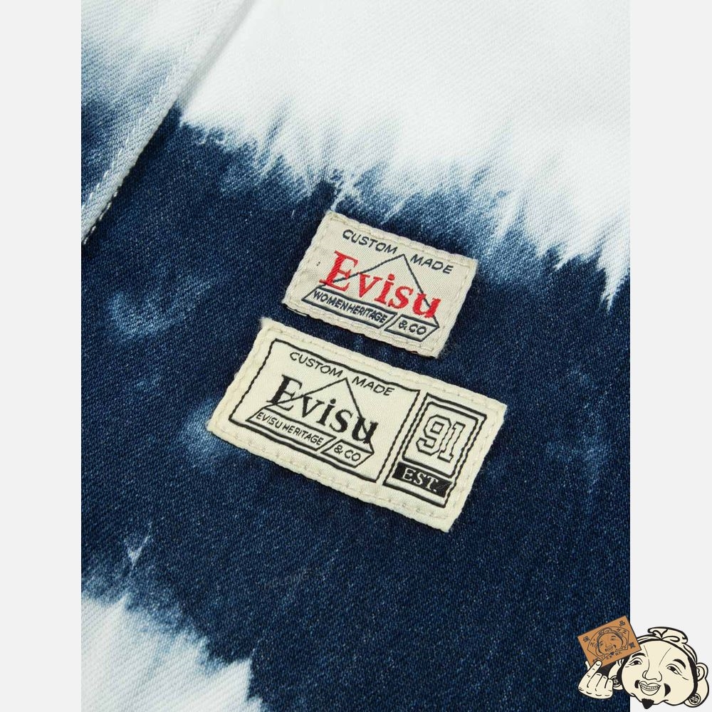 Women Evisu SEAGULL EMBROIDERY TIE-BLEACH DENIM VEST JACKET Indigo | 018EFWLSY