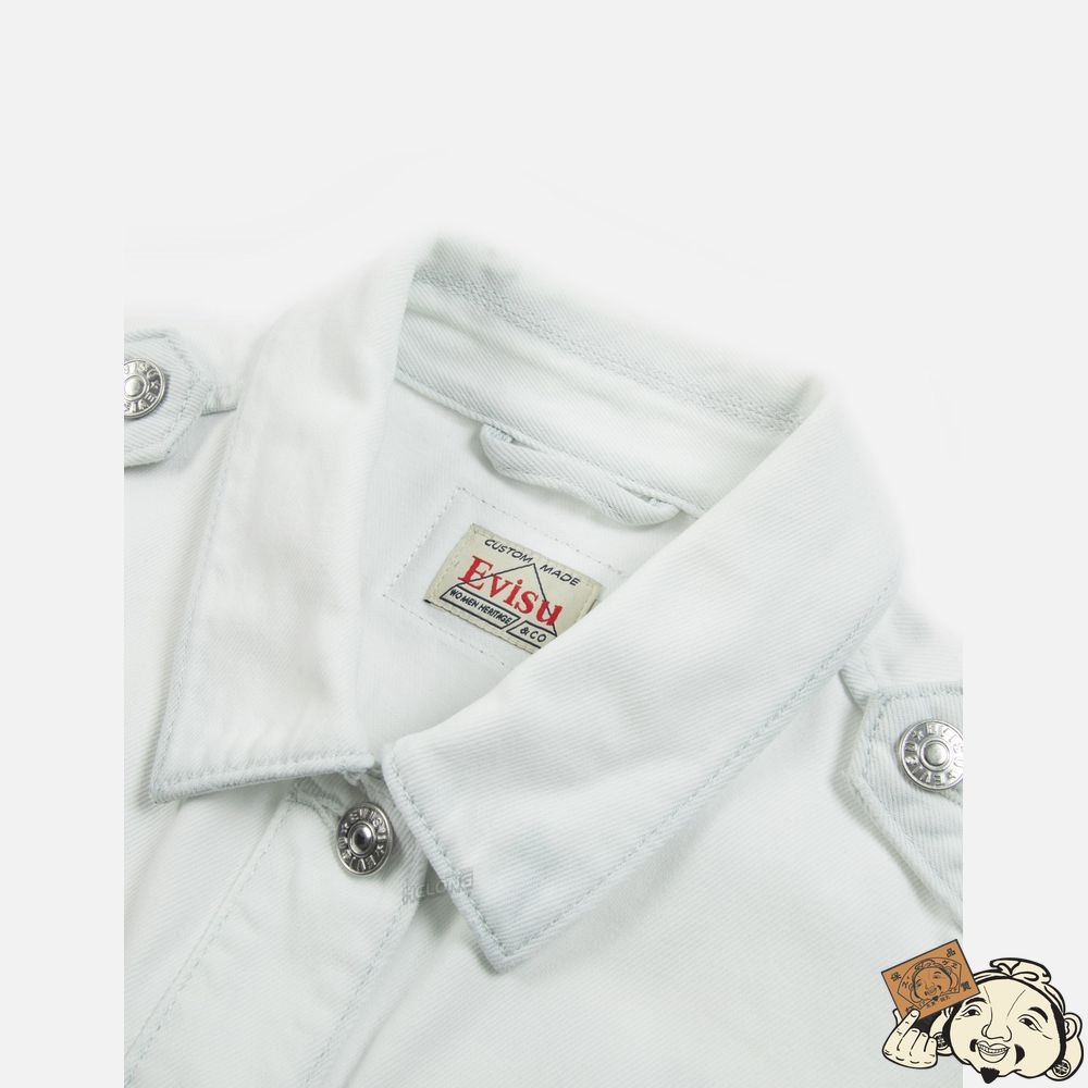 Women Evisu SEAGULL EMBROIDERY TIE-BLEACH DENIM VEST JACKET Indigo | 018EFWLSY