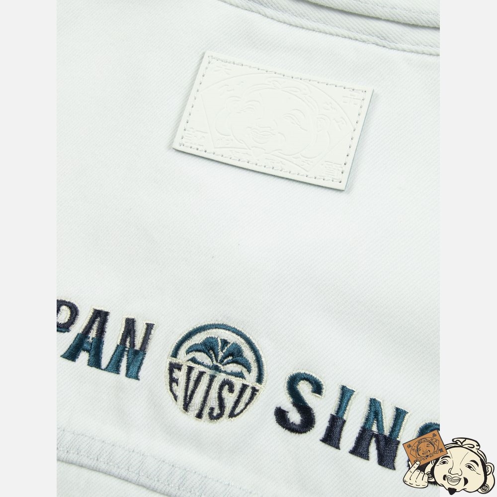Women Evisu SEAGULL EMBROIDERY TIE-BLEACH DENIM VEST JACKET Indigo | 018EFWLSY