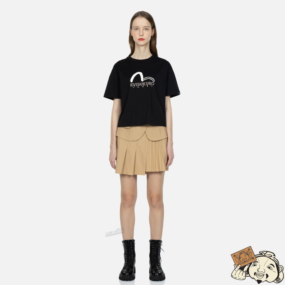Women Evisu SEAGULL PRINT AND EMBROIDERY T-SHIRT Noir | 698ZFAIJS