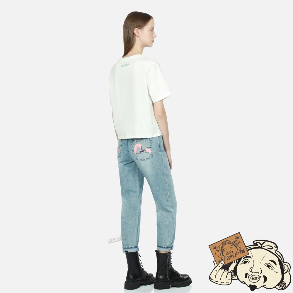 Women Evisu SEAGULL PRINT AND EMBROIDERY TAPER-FIT JEANS Indigo | 946OVQARF