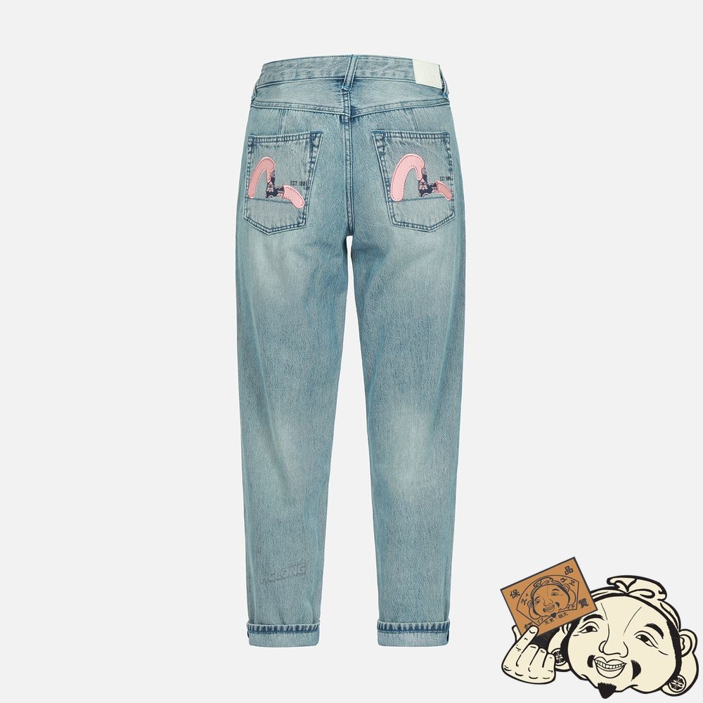 Women Evisu SEAGULL PRINT AND EMBROIDERY TAPER-FIT JEANS Indigo | 946OVQARF
