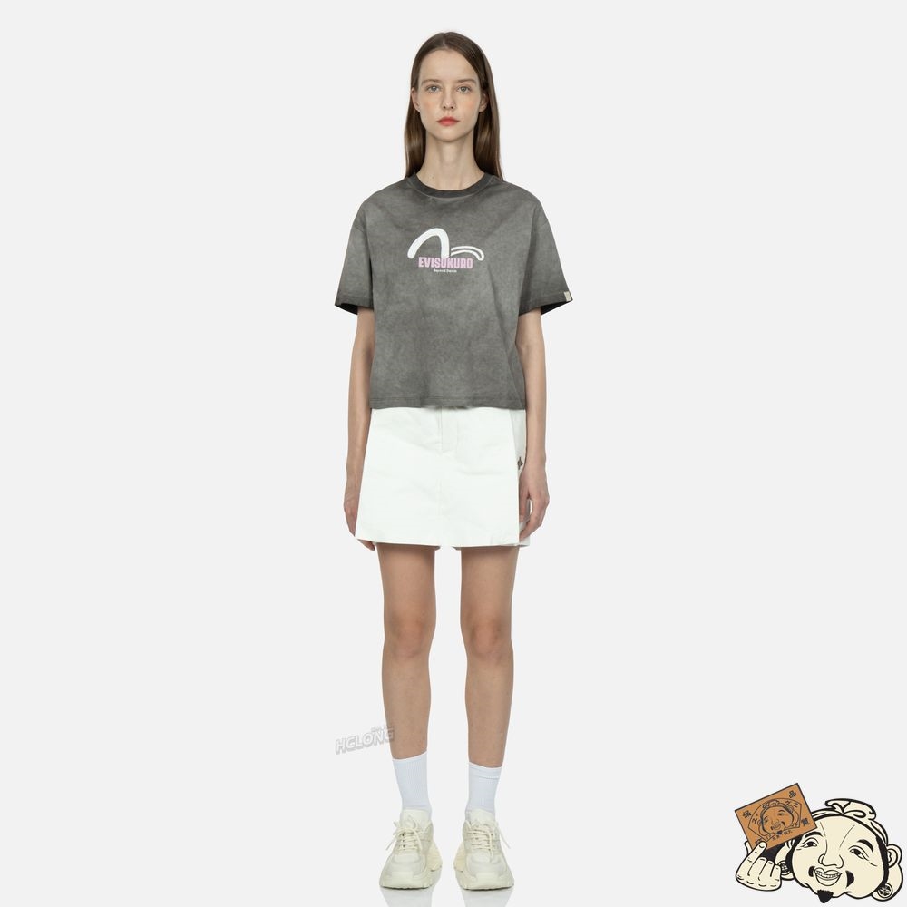 Women Evisu SEAGULL PRINT AND STITCHING WASHED T-SHIRT Noir | 526PBMQDK