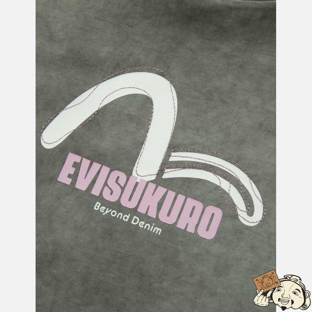 Women Evisu SEAGULL PRINT AND STITCHING WASHED T-SHIRT Noir | 526PBMQDK