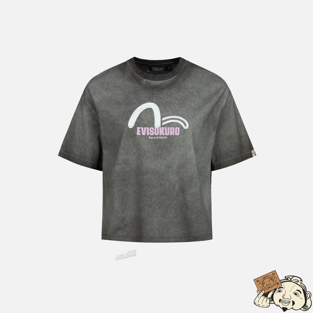 Women Evisu SEAGULL PRINT AND STITCHING WASHED T-SHIRT Noir | 526PBMQDK