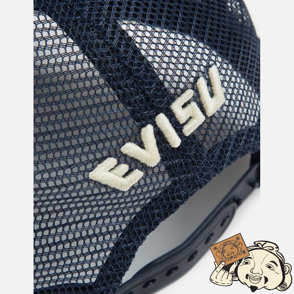 Women Evisu SEAGULL PRINT DENIM AND MESH TRUCKER HAT Indigo | 327HXSZTO