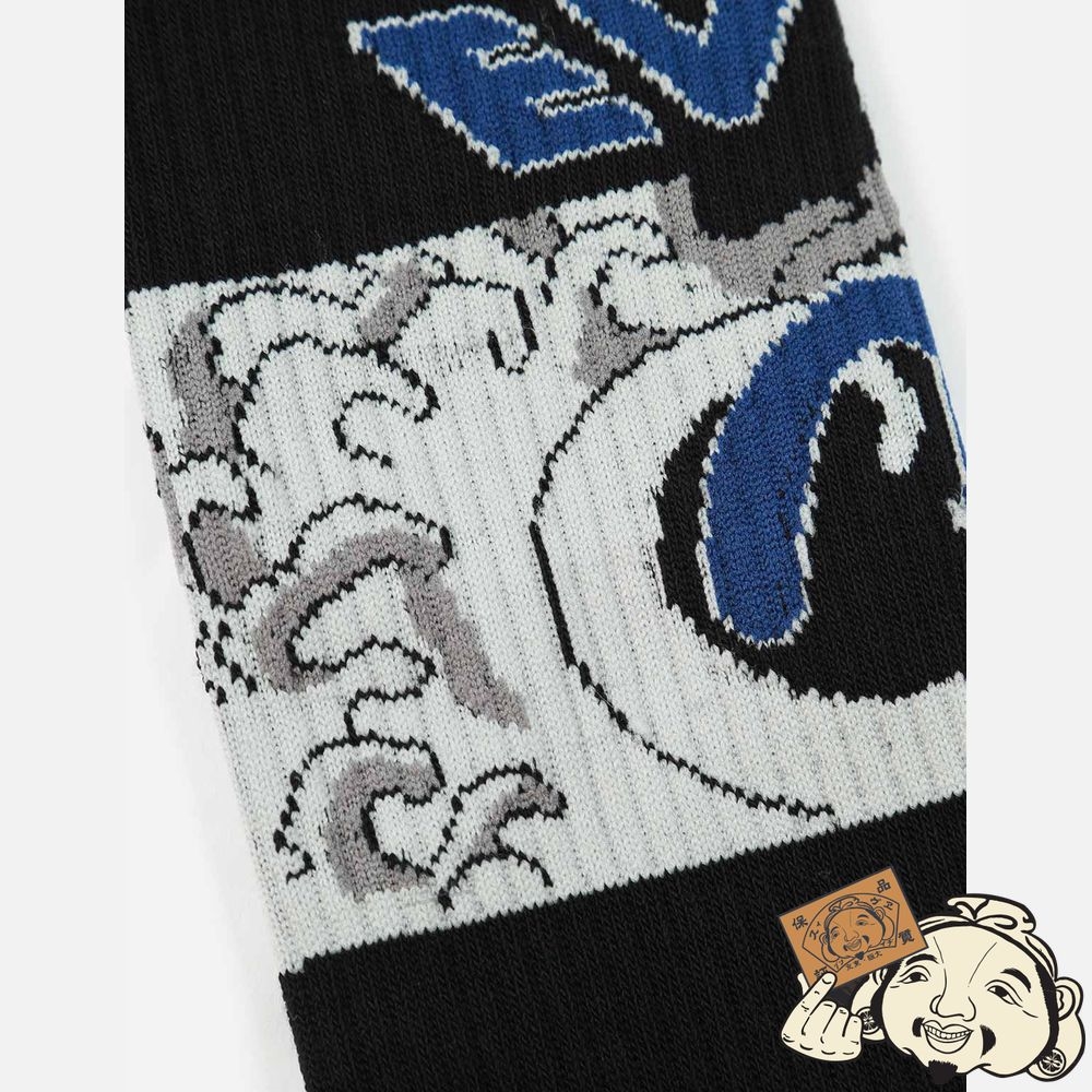 Women Evisu SEA WAVE AND LOGO JACQUARD LONG SOCKS Noir | 375DMICRF