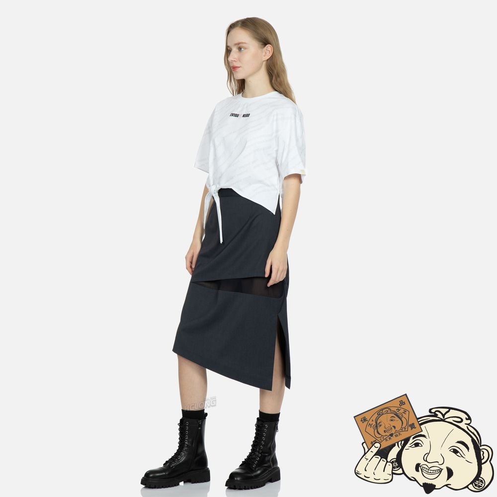 Women Evisu SHEER PANELLED MIDI SKIRT CHARCOAL | 914UYODSN