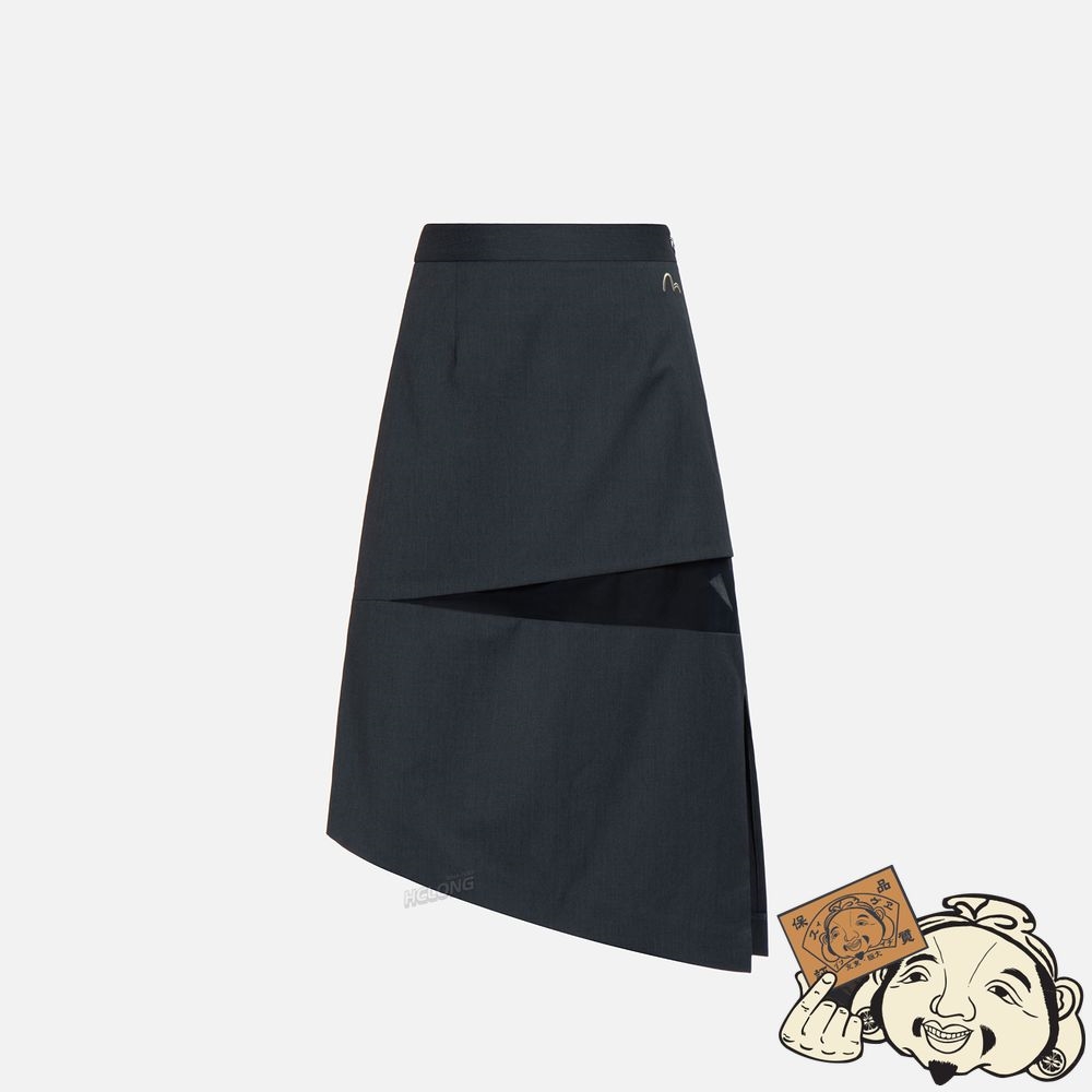 Women Evisu SHEER PANELLED MIDI SKIRT CHARCOAL | 914UYODSN
