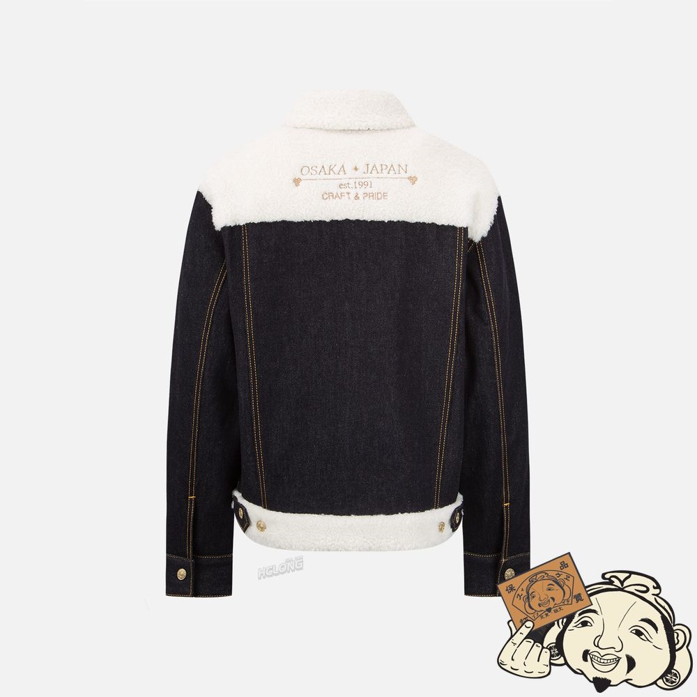 Women Evisu SHERPA BLOCKING DENIM JACKET Indigo | 302YEZNTO