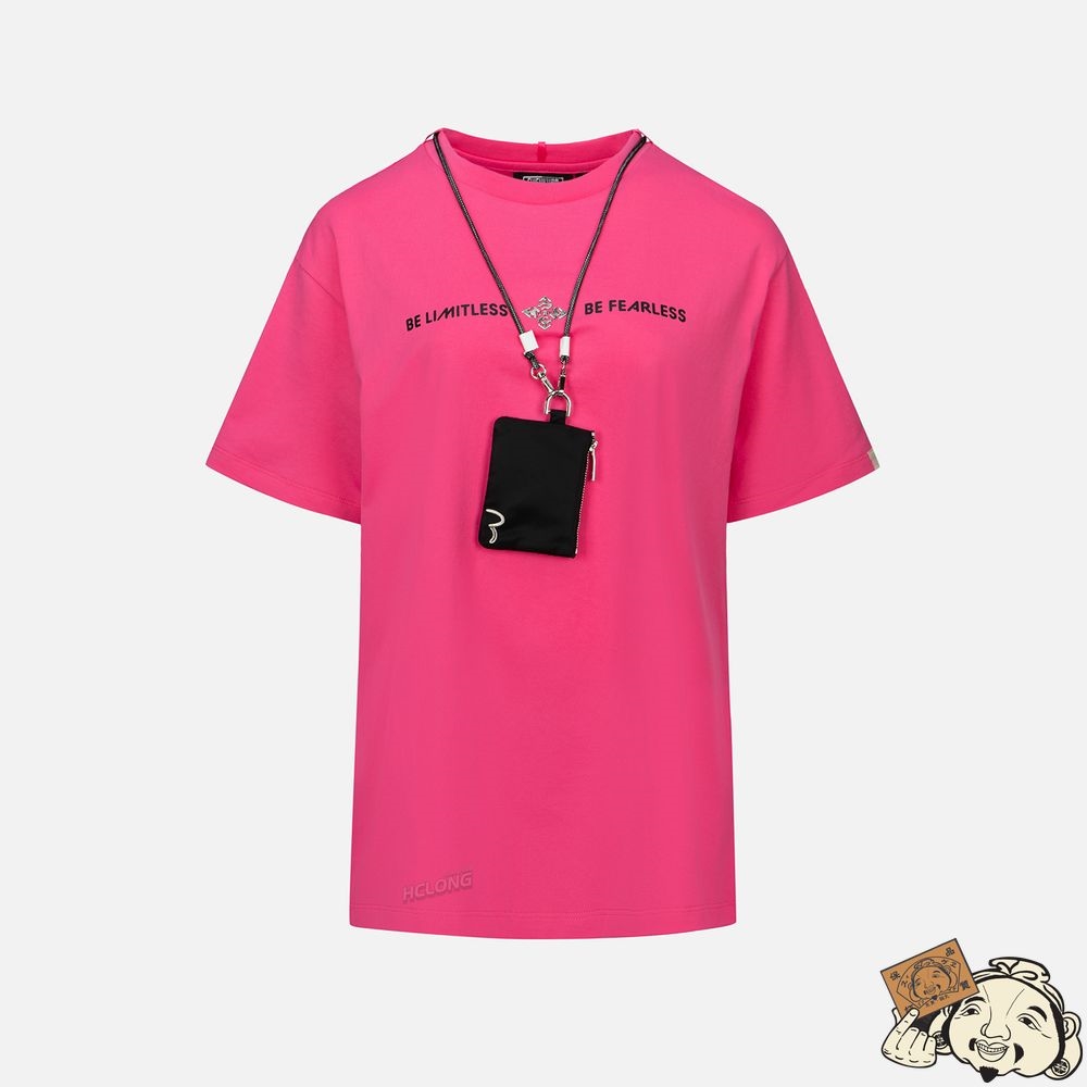Women Evisu SLOGAN PRINT T-SHIRT WITH A DETACHABLE POUCH Rose | 687YMKWHX