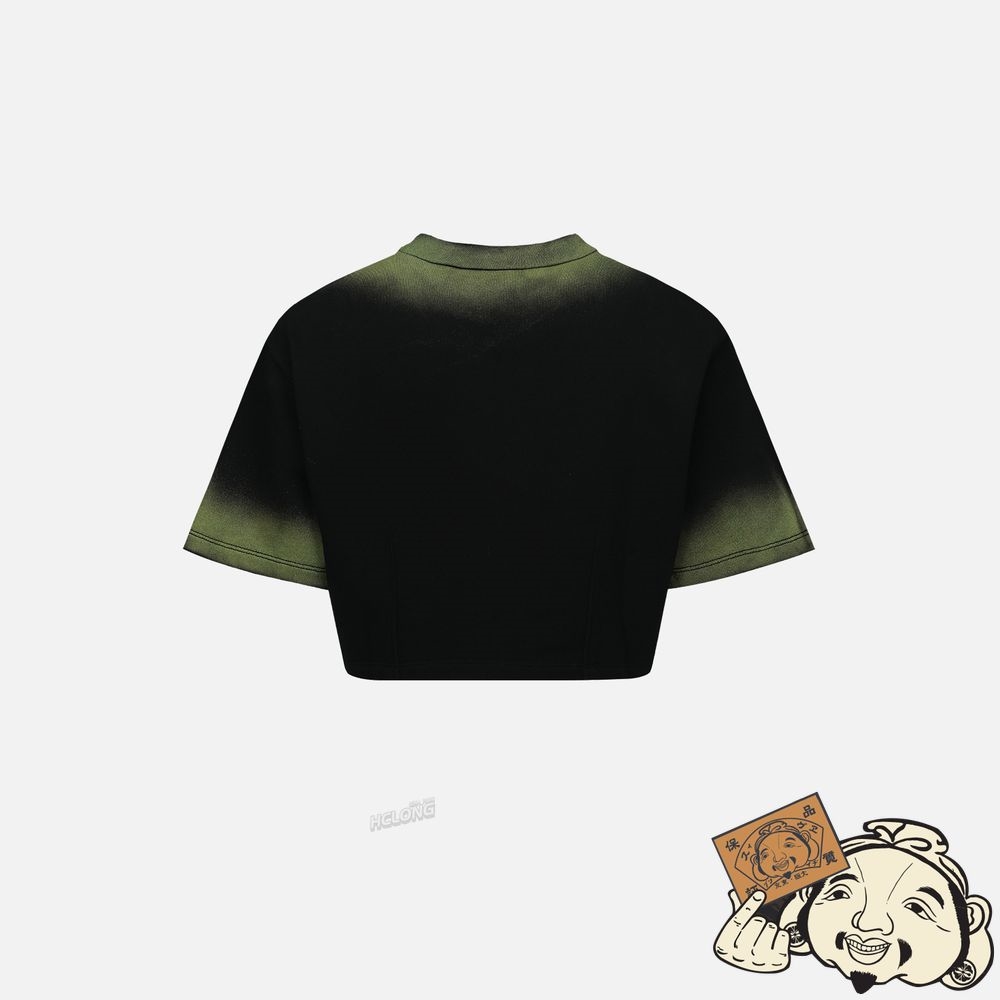 Women Evisu SPRAY PAINTED SHORT-SLEEVED CROPPED SWEATSHIRT Noir | 129GUYIOL