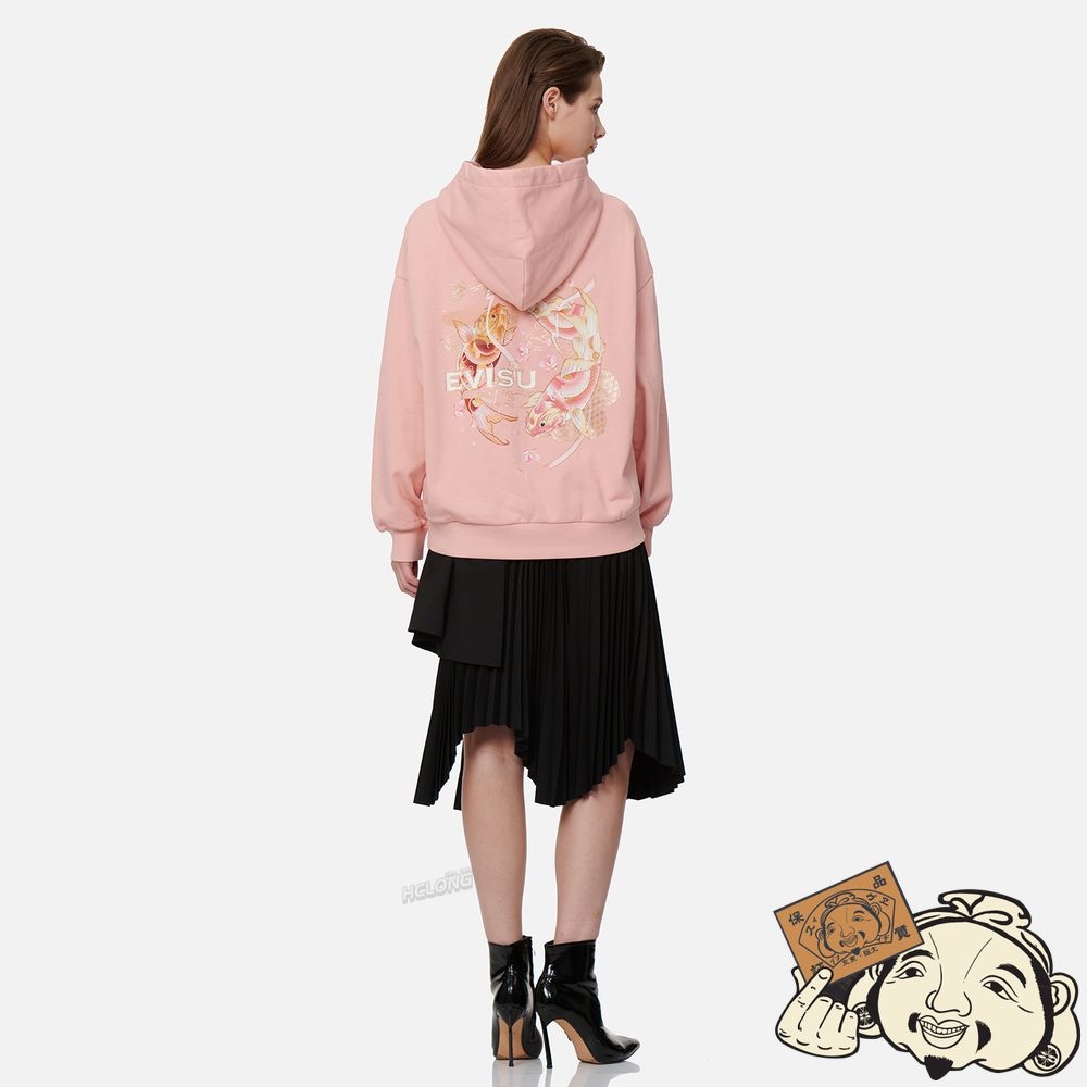 Women Evisu TATTOO KOI PRINT HOODED SWEATSHIRT Rose | 940GJQRFU