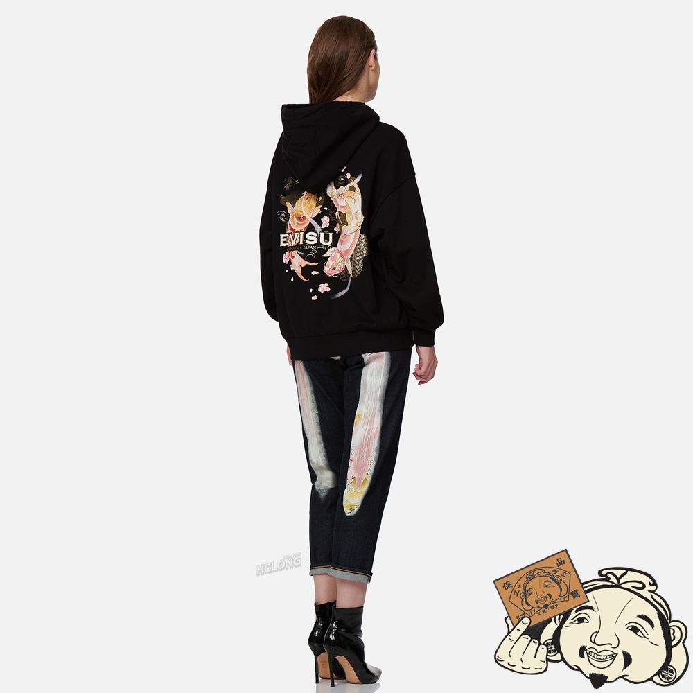 Women Evisu TATTOO KOI PRINT HOODED SWEATSHIRT Noir | 961YRIOPS