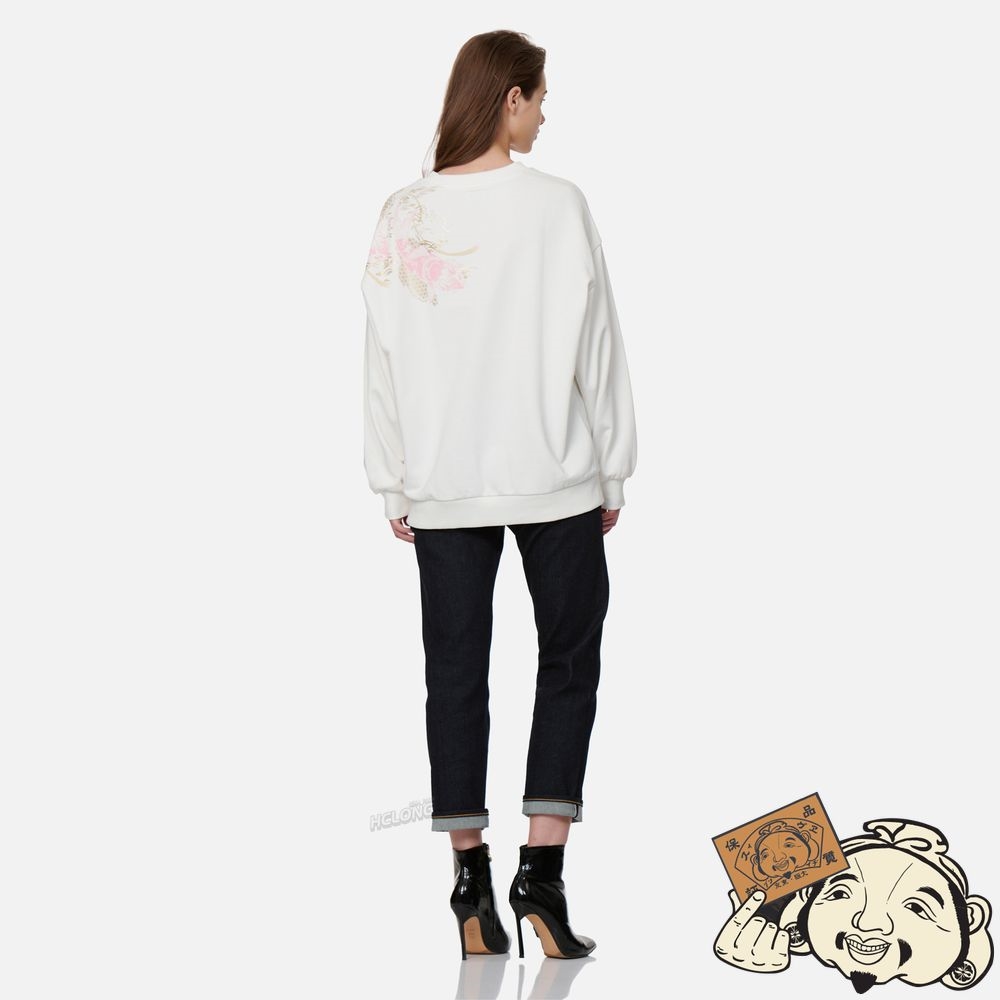 Women Evisu TATTOO KOI WITH JAPANESE PATTERN PRINT SWEATSHIRT Blanche | 905GJFEXM