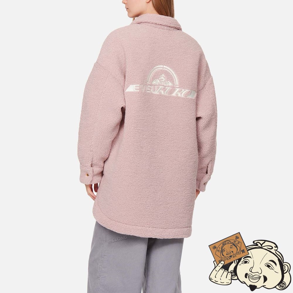 Women Evisu TRIPLE SEAGULL EMBROIDERED LIGHT-PADDED SHERPA FLEECE SHIRT JACKET Rose | 350VWXOIH