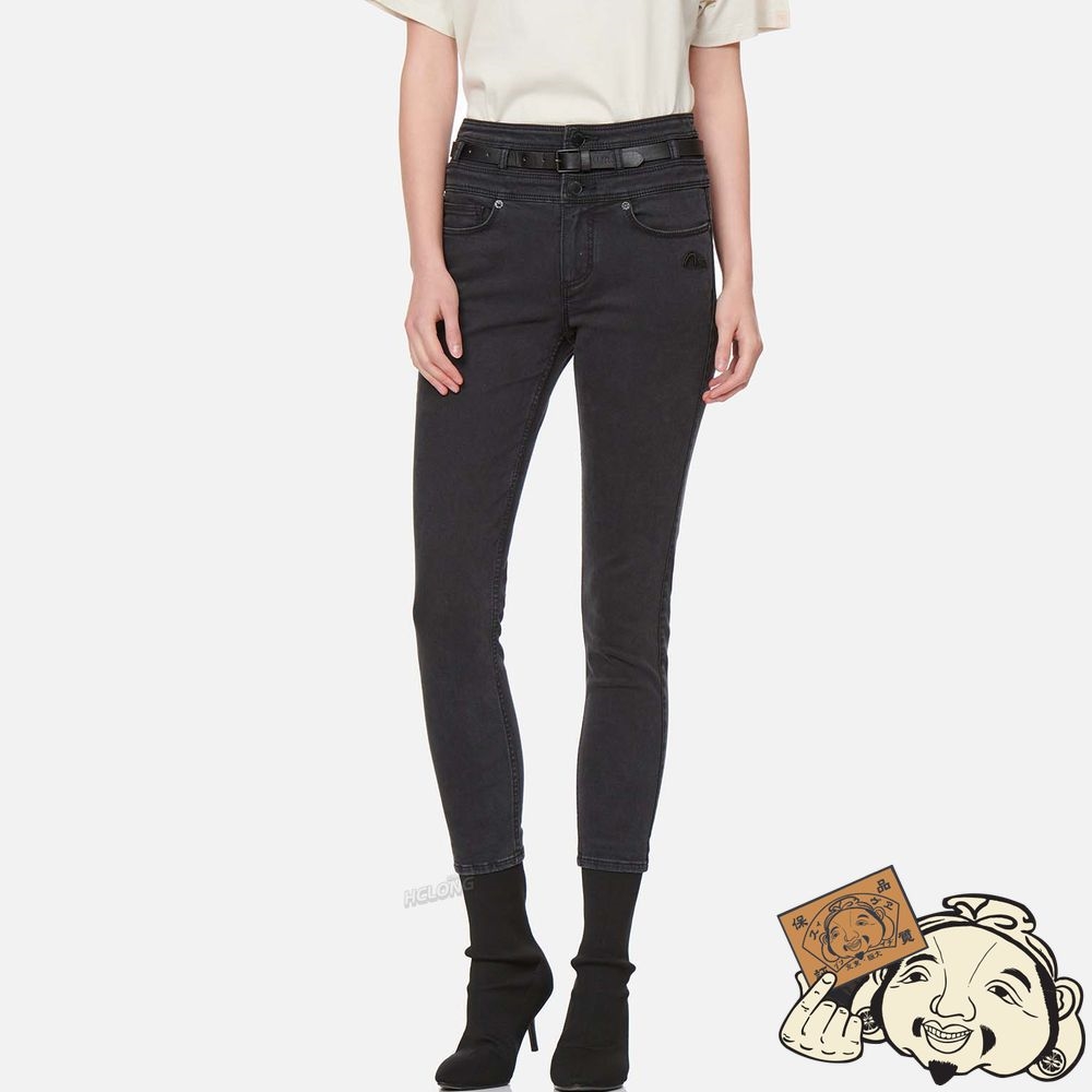 Women Evisu TRIPLE WAISTBAND SKINNY JEANS WITH LEATHER BELT Noir | 017EHUBVR