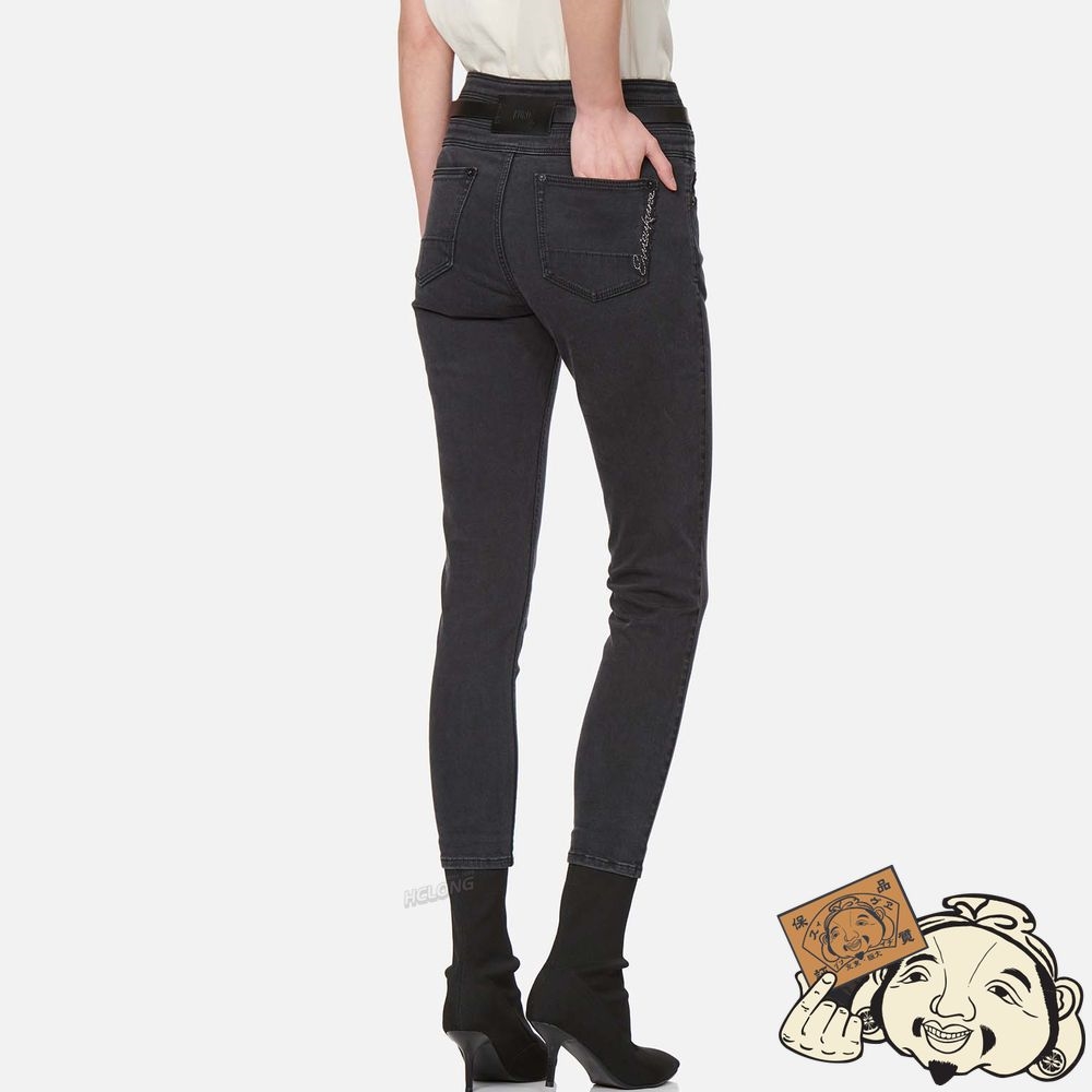 Women Evisu TRIPLE WAISTBAND SKINNY JEANS WITH LEATHER BELT Noir | 017EHUBVR