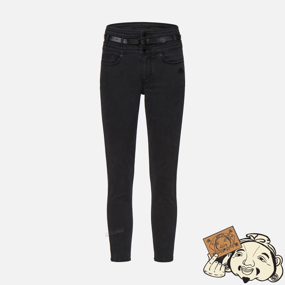 Women Evisu TRIPLE WAISTBAND SKINNY JEANS WITH LEATHER BELT Noir | 017EHUBVR