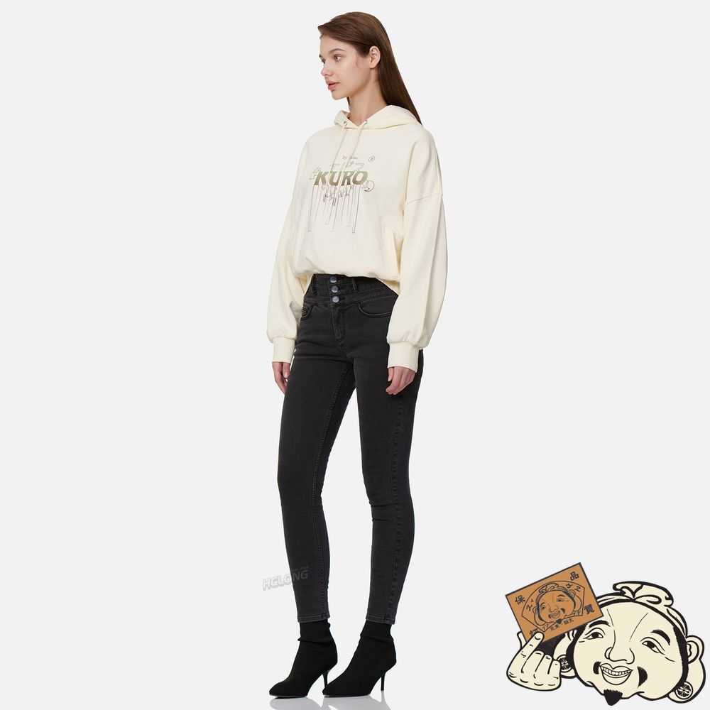 Women Evisu TRIPLE WAISTBAND SUPER HIGH WAIST SKINNY JEANS Noir | 913BHUFGE