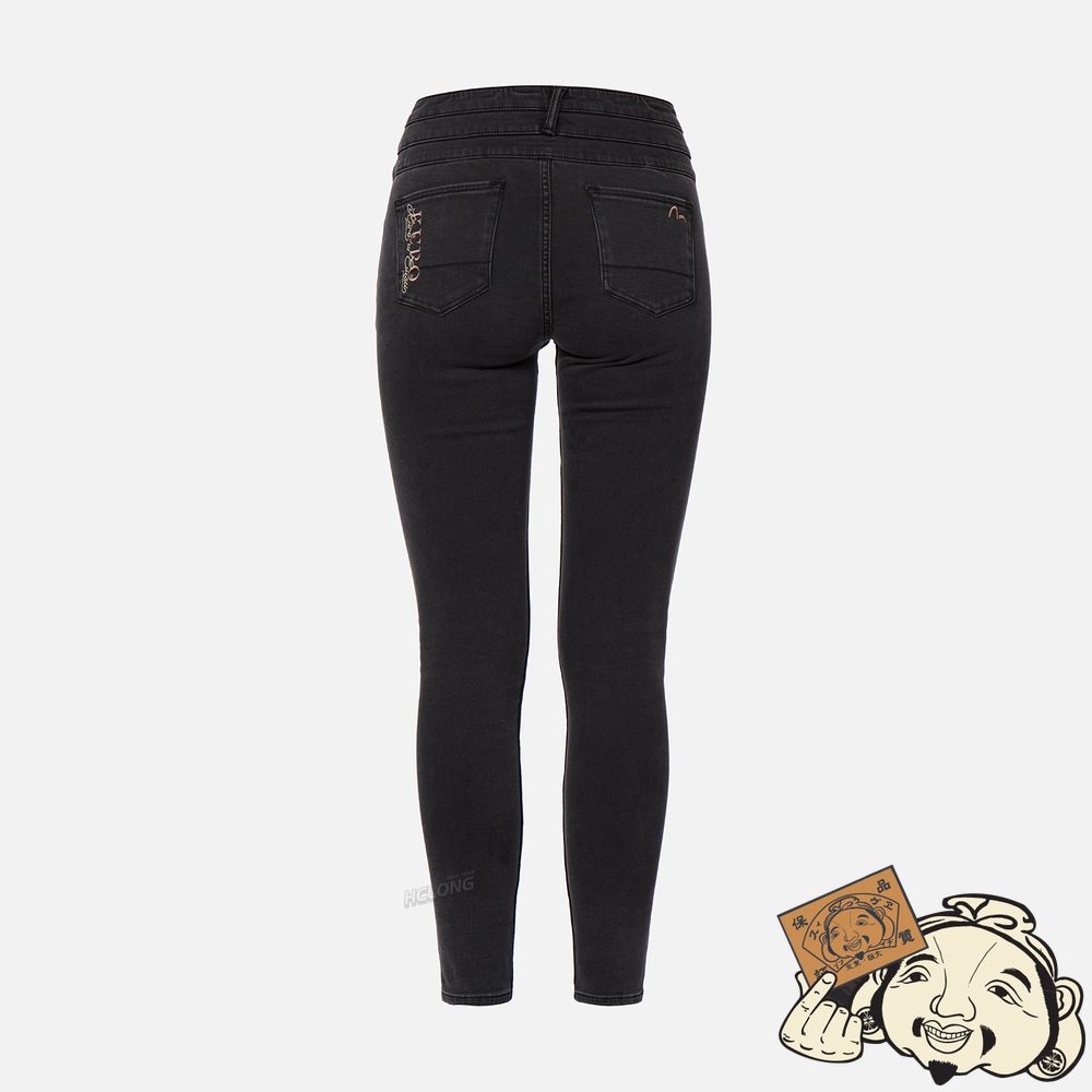 Women Evisu TRIPLE WAISTBAND SUPER HIGH WAIST SKINNY JEANS Noir | 913BHUFGE
