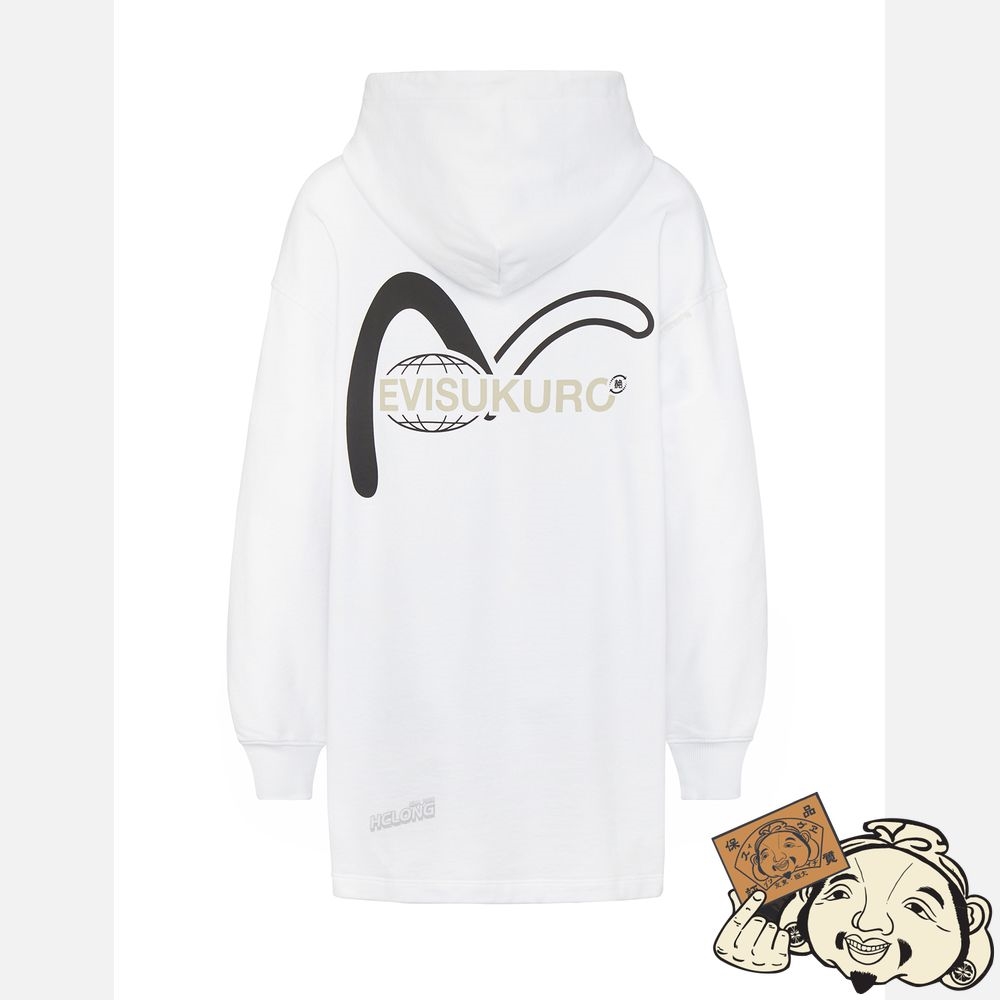 Women Evisu WARNING SIGN PRINT OVERSIZED HOODIE Blanche | 956RAYVWH