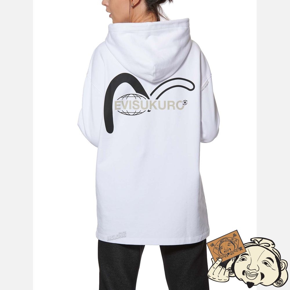 Women Evisu WARNING SIGN PRINT OVERSIZED HOODIE Blanche | 956RAYVWH