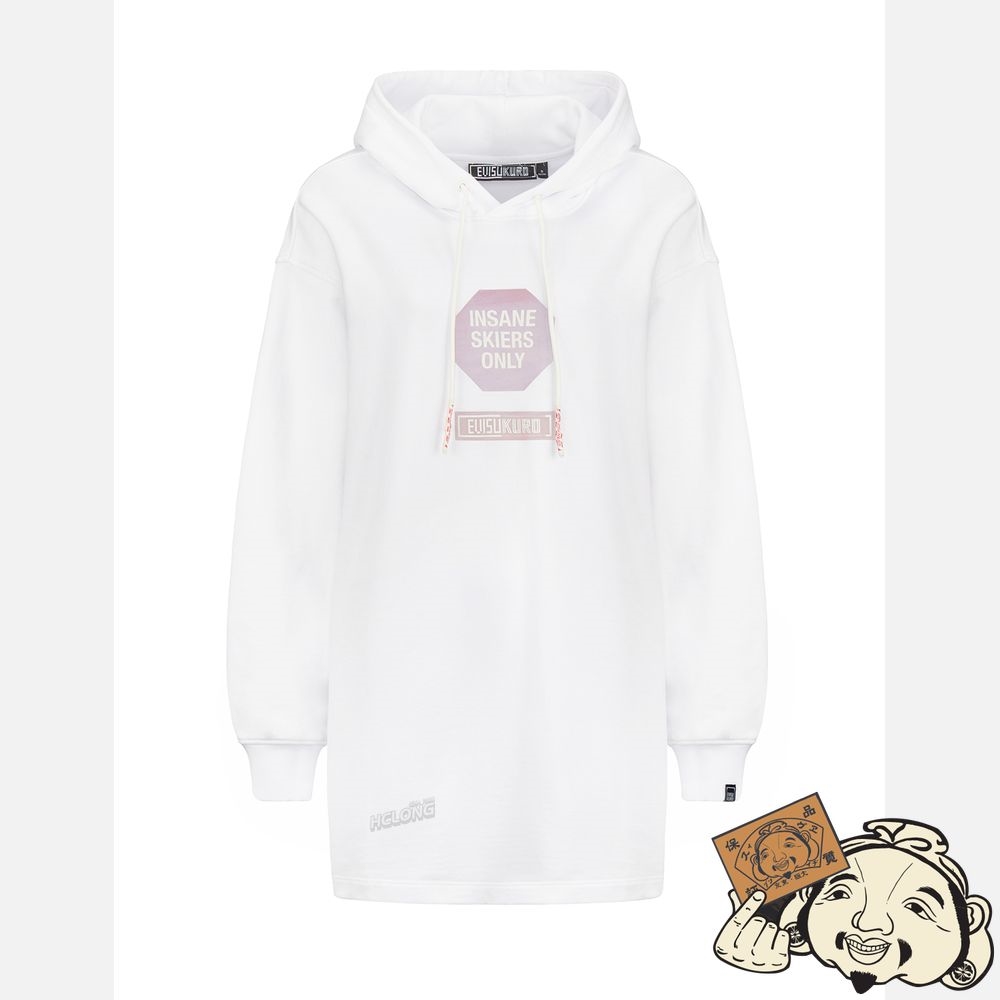 Women Evisu WARNING SIGN PRINT OVERSIZED HOODIE Blanche | 956RAYVWH