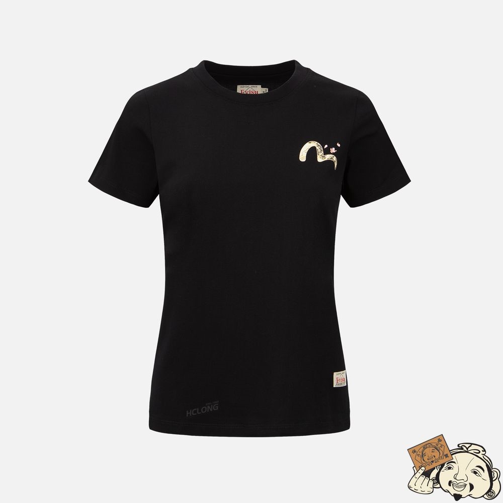 Women Evisu WAVE-PATTERN KAMON PRINT T-SHIRT Noir | 196AMNPFJ